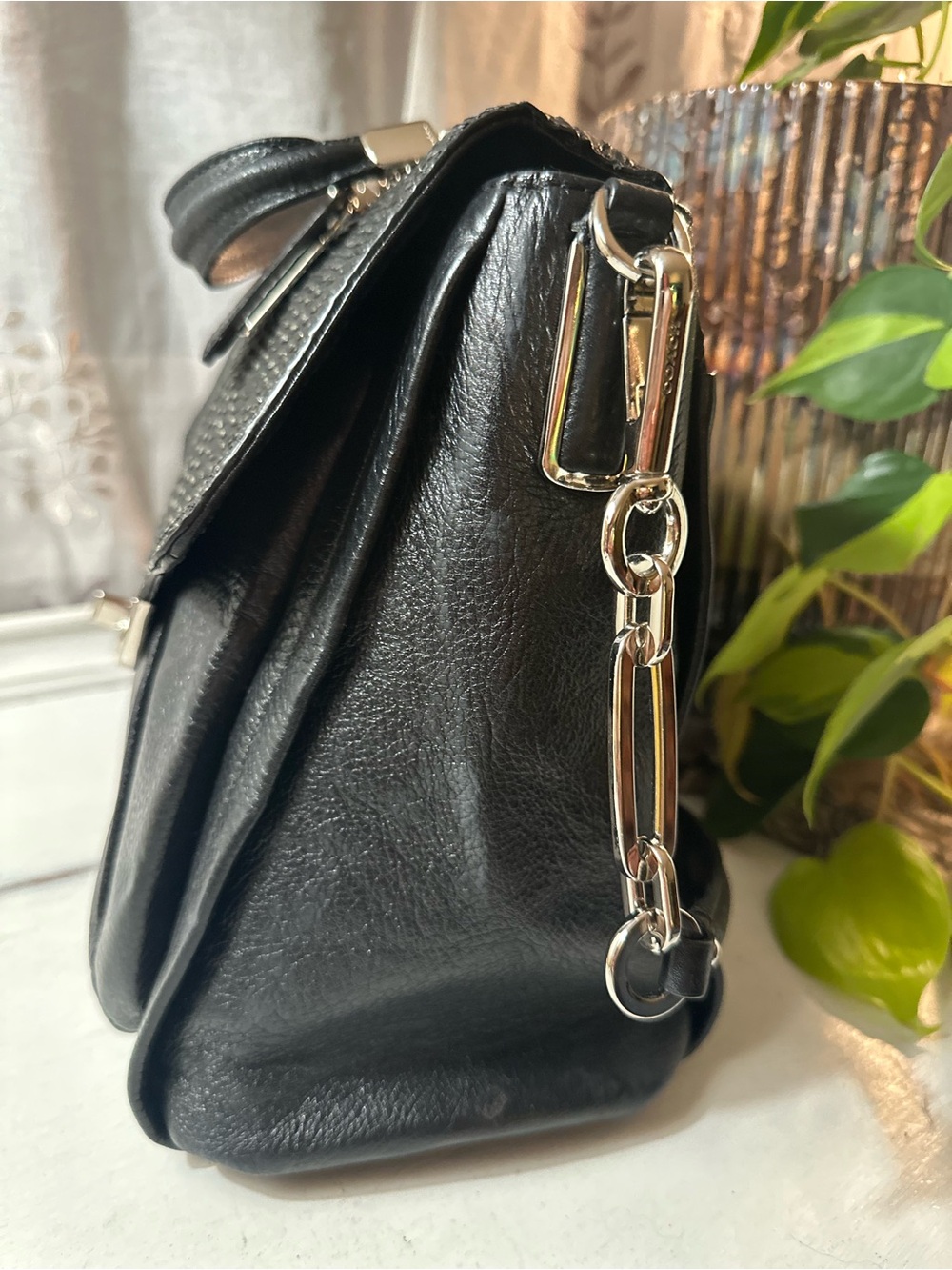 Coach Black Leather Python-Embossed Madison Flap Satchel - Picture 5 of 12